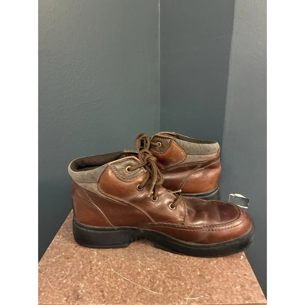 Nunn Bush Men's Brown Leather Waterproof Ankle Boots Moc Toe Laced GUC Size 12